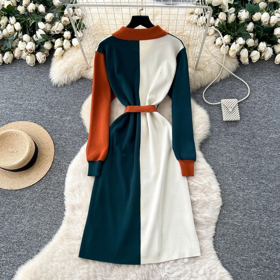 Colorblock Button-Down Midi Dress Image 