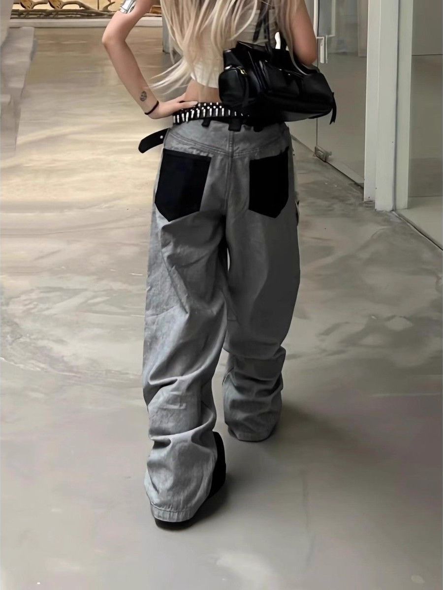Grey Graffiti Patchwork Baggy Pants Image 
