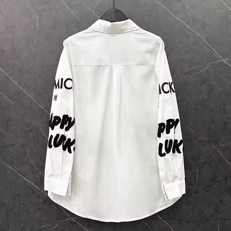 Graphic Embroidered White Shirt – “Happy Lucky” Mickey Inspired Design 🤍 Image 