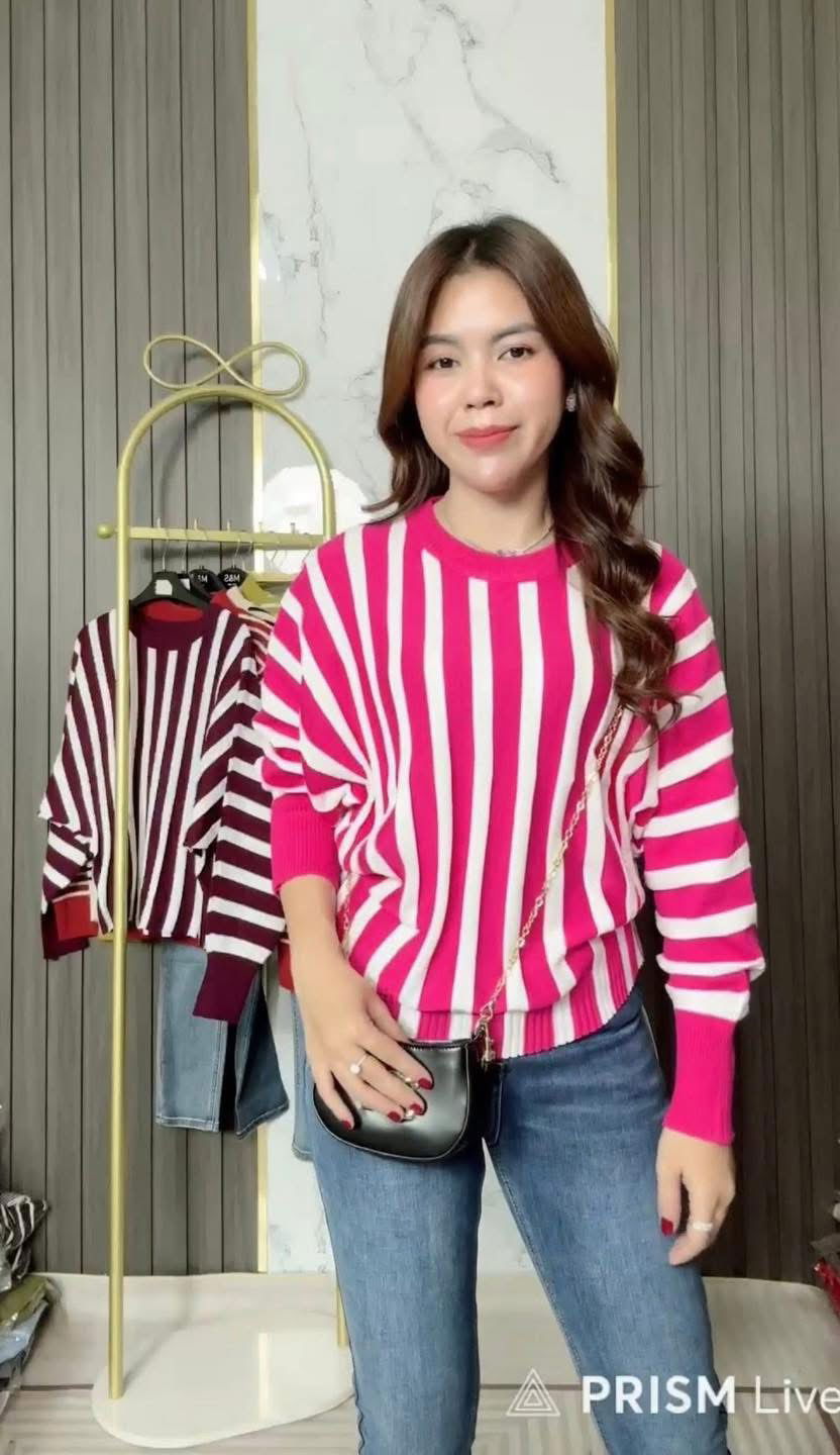  Casual Winter Wear Striped Knitted Sweater Top Image 