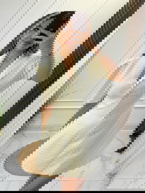 Elegant Button-Down Blazer Dress (Ivory Beige) Image