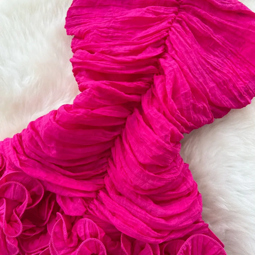 Hot Pink Strapless Ruffle Maxi Dress