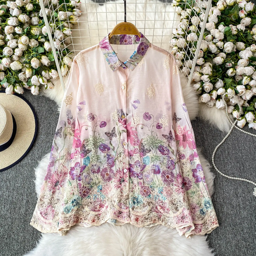 Floral Ombre Sheer Shirt for Women Image