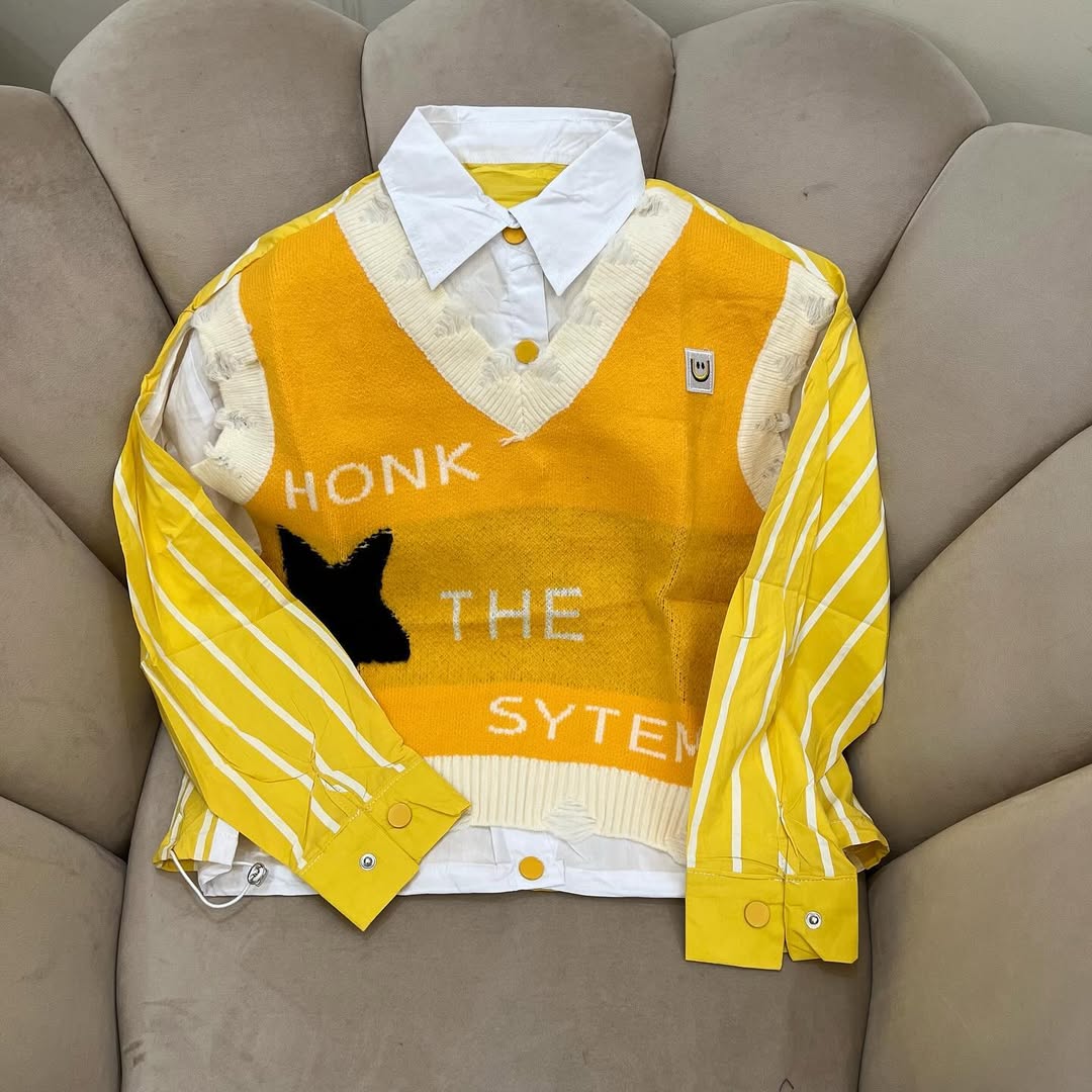  Trendy Layered Knit Vest & Shirt Top Image 