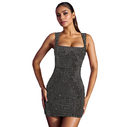 Black Rhinestone Bodycon Mini Dress Image