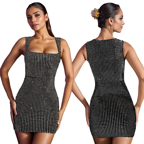 Black Rhinestone Bodycon Mini Dress