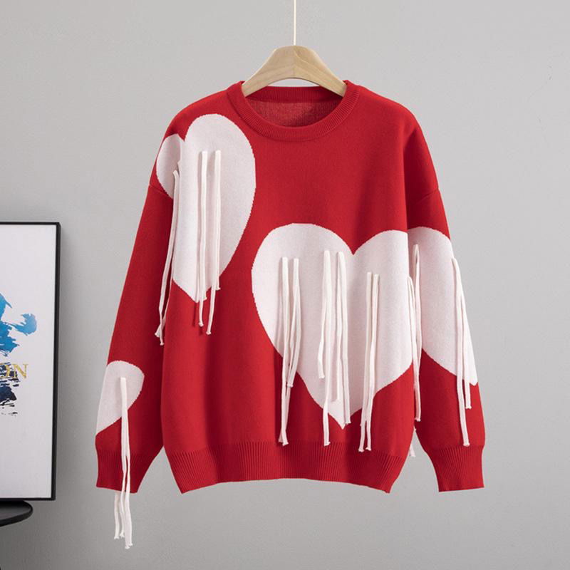 Heart Fringe Oversized Knit Sweatshirt ❤️ Image 