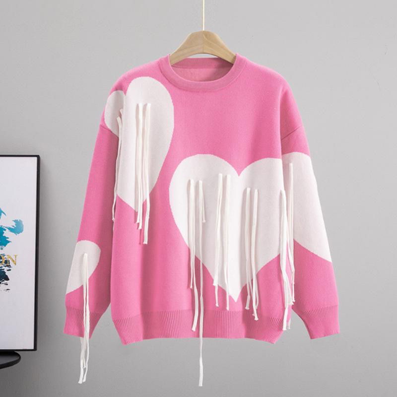 Heart Fringe Oversized Knit Sweatshirt ❤️ Image 