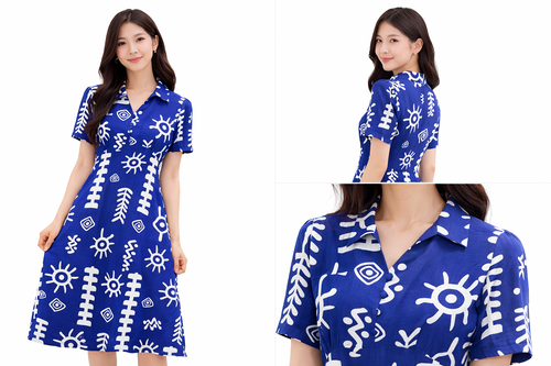 💙 Blue Printed A-Line Dress for Women