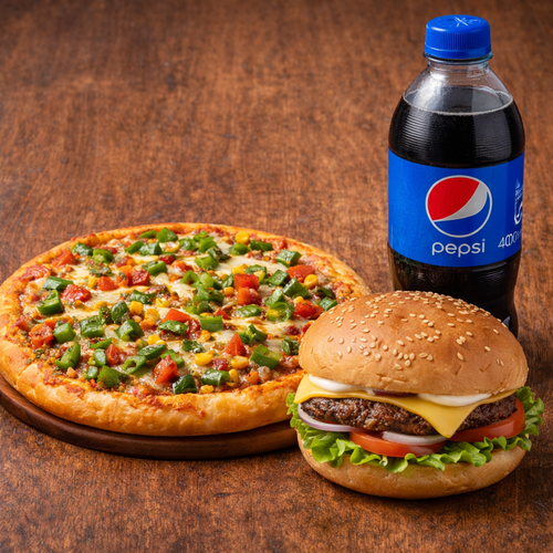 🍕🍔 स्पेशल पिज़्ज़ा–बर्गर कॉम्बो 🍔🍕 Image