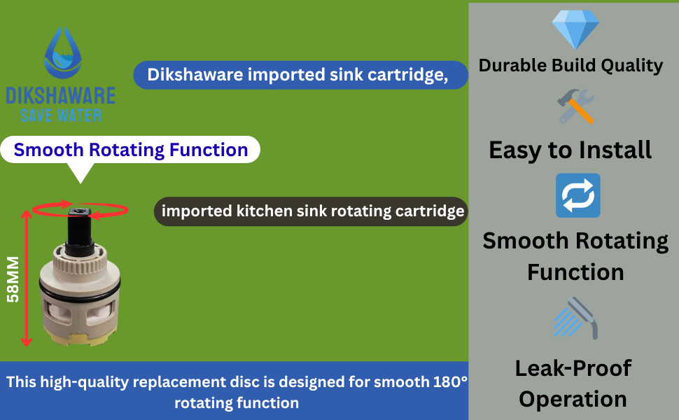 Dikshaware Imported Kitchen Sink Inner Cartridge Valve | 35mm Rotating Function | Replacement Disc | Smooth Handle Operation | Durable Ceramic Core  Image