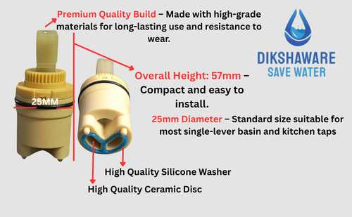Dikshaware M9 Monobloc Lever Tap Cartridge Valve 25mm Overaal Height 57mm (1 Pcs) 