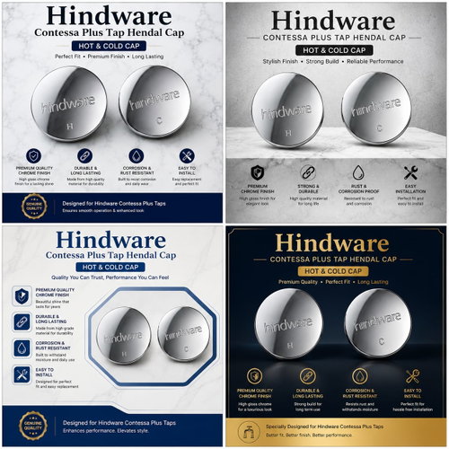 HindwareContessa Plus Tap Handle Cap Set | Hot & Cold Chrome Handle Caps for Bathroom Wall Mixer Tap | Replacement Handle Button Covers Compatible with Hindware Contessa Plus