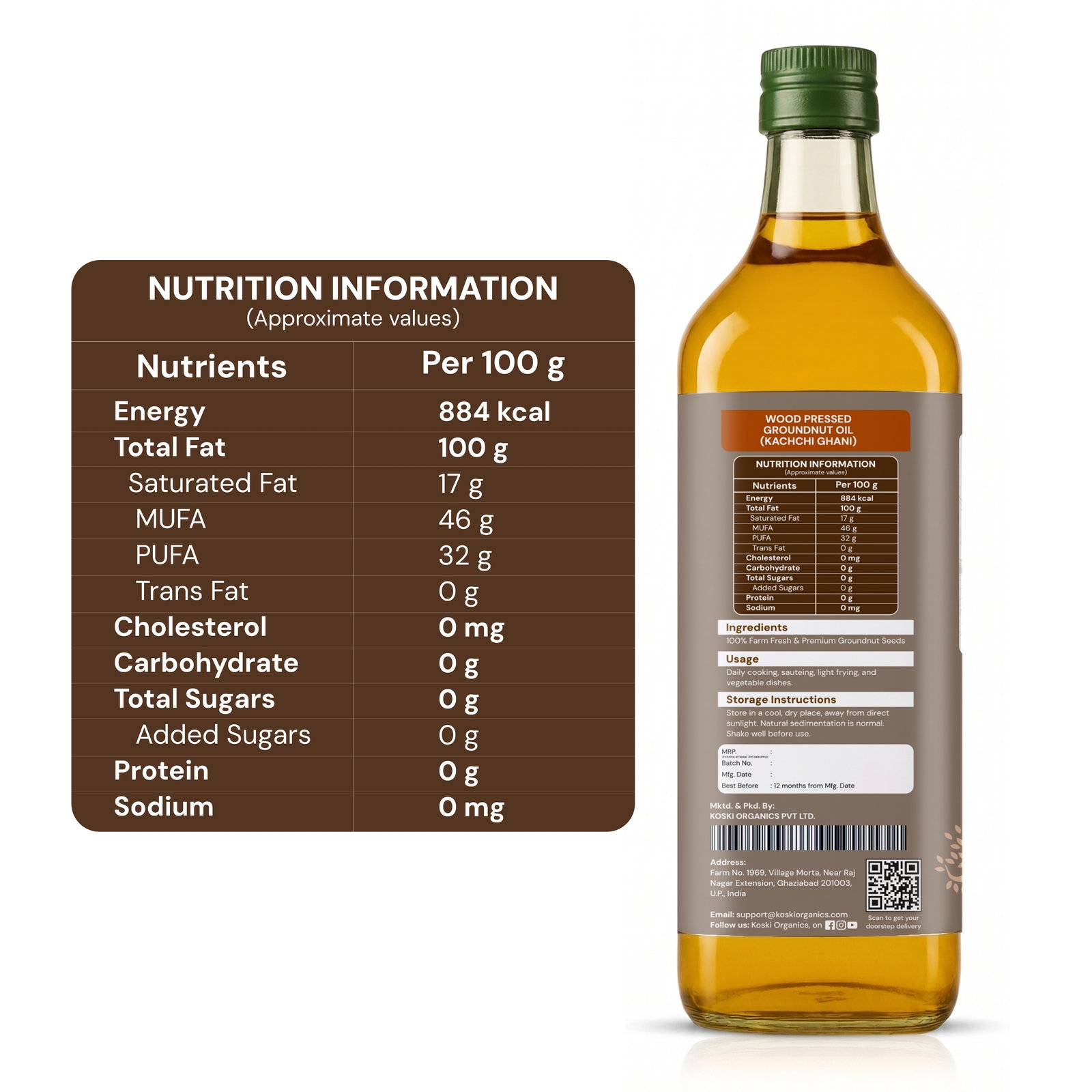 Koski Organics Cold Pressed Groundnut oil - 100% Pure, Unrefined. 