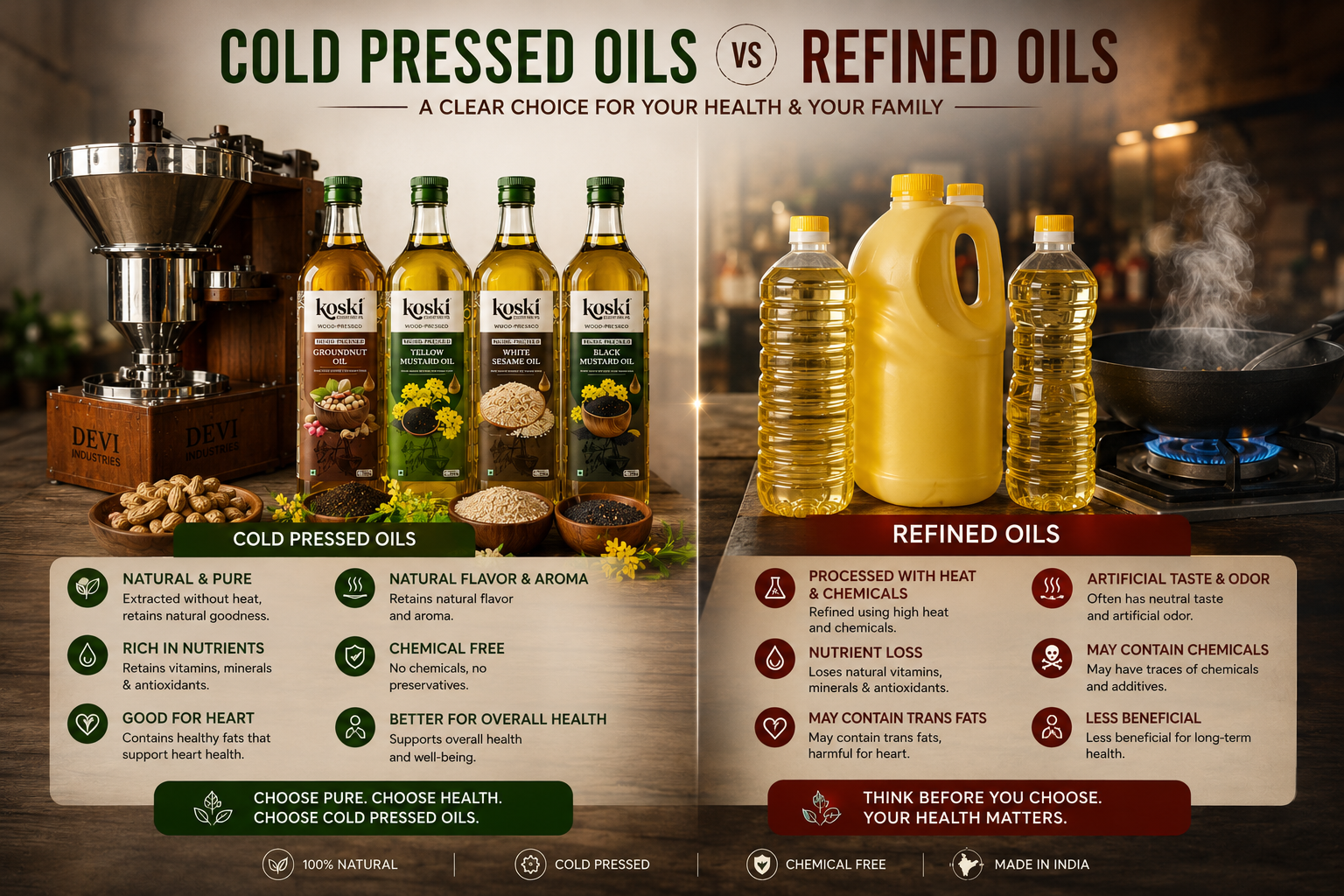 comparision cold press n refined oil
