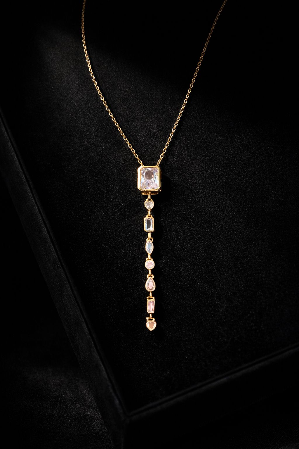 Elegant Multi-Stone Vertical Drop Pendant Necklace Image 