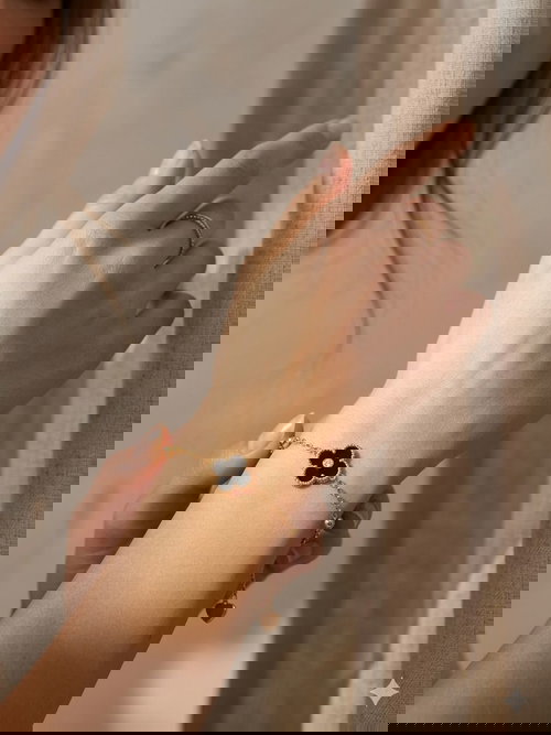 Four-Leaf Clover Black Enamel Gold-Tone Chain Bracelet  Image