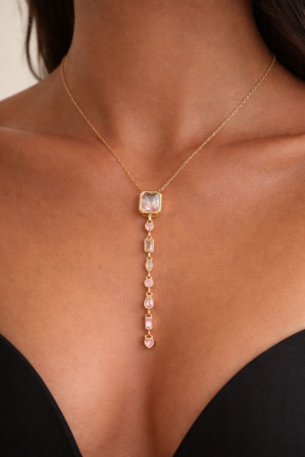 Elegant Multi-Stone Vertical Drop Pendant Necklace Image 