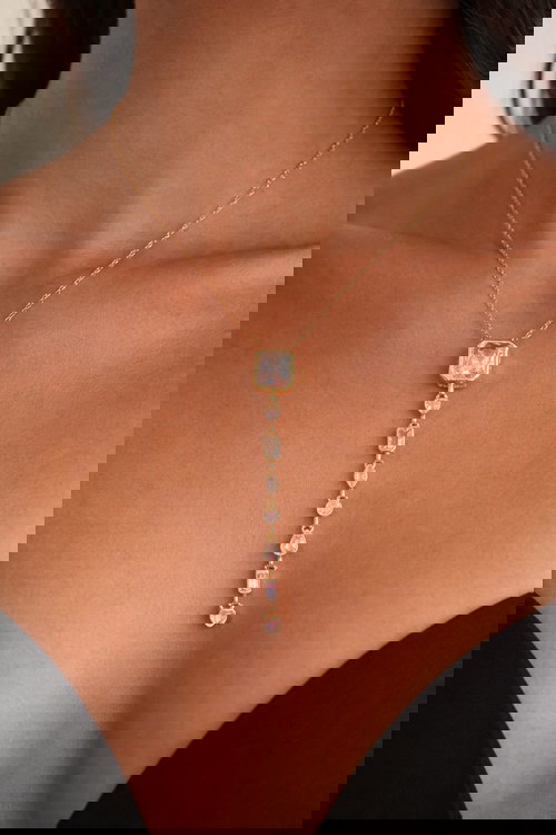 Elegant Multi-Stone Vertical Drop Pendant Necklace