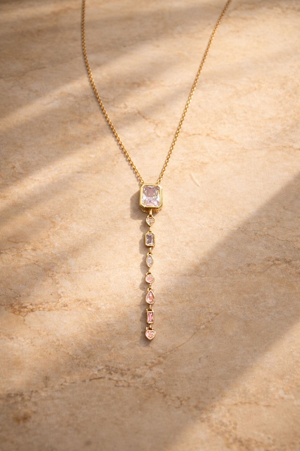 Elegant Multi-Stone Vertical Drop Pendant Necklace Image 