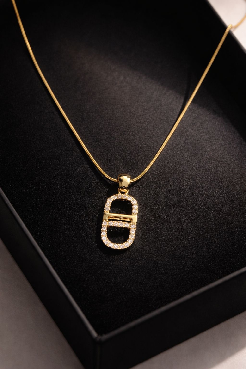 Crystal-Studded Theta Pendant Necklace Image 