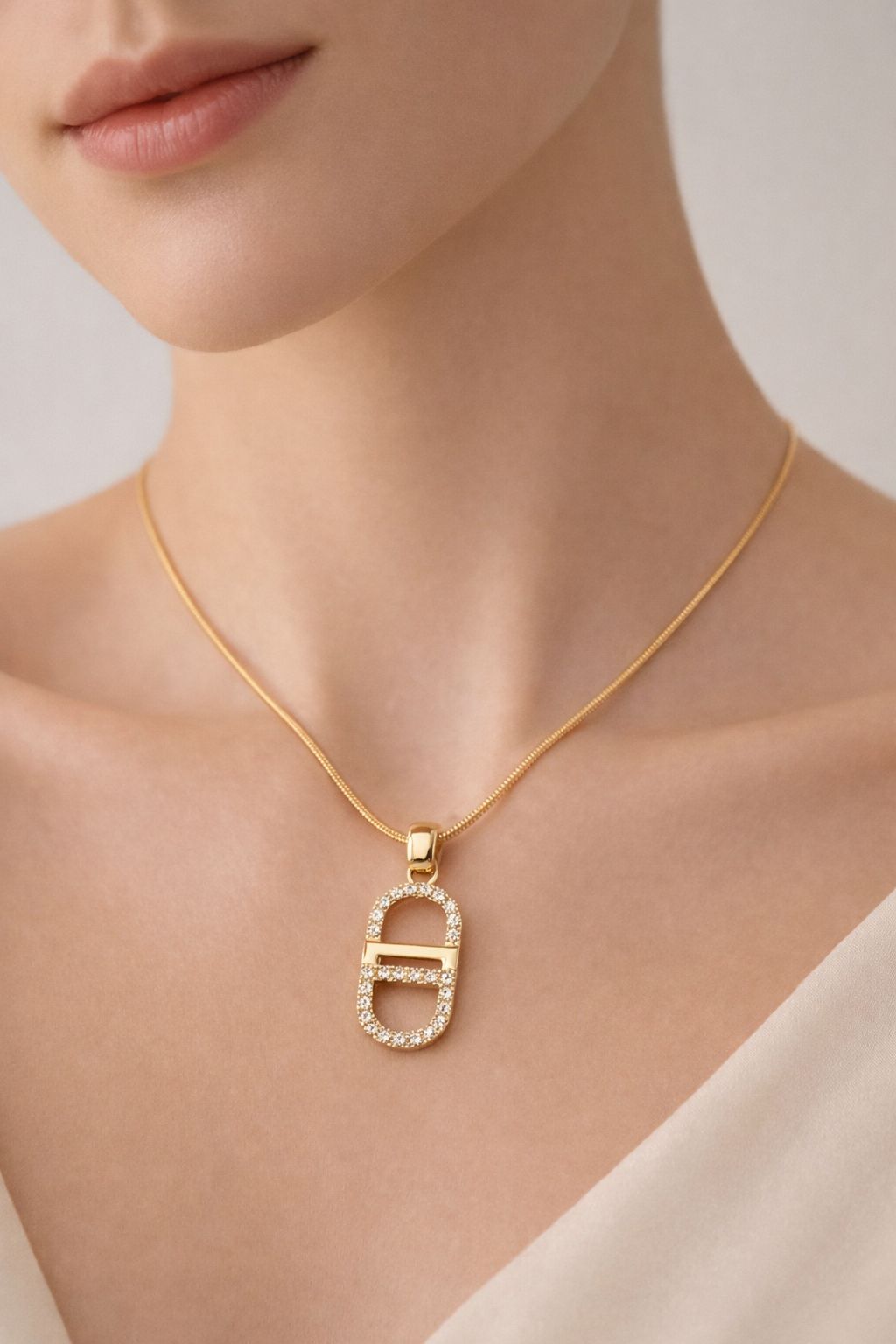 Crystal-Studded Theta Pendant Necklace Image 