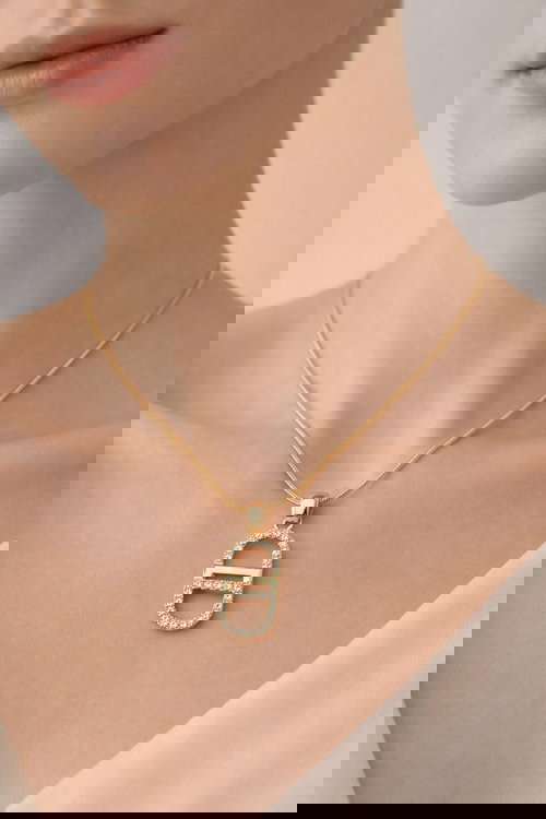 Crystal-Studded Theta Pendant Necklace