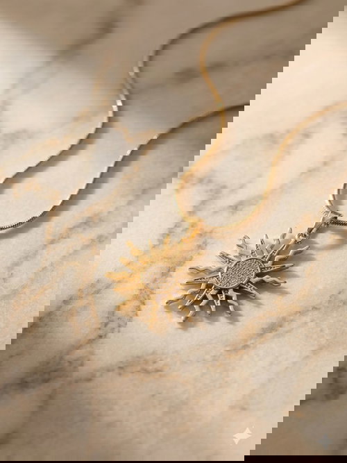 Golden Sun Pendant Necklace with Textured Design Image