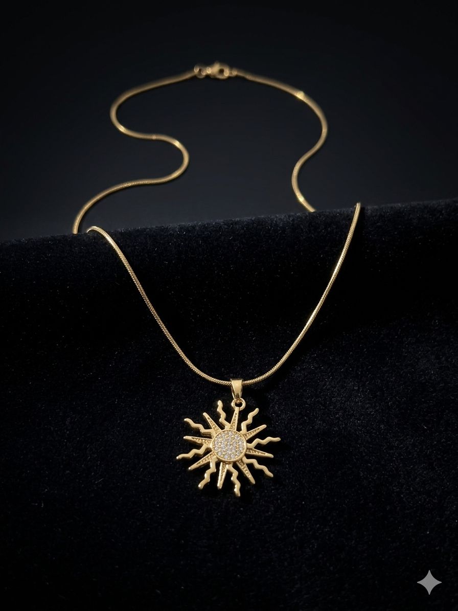 Golden Sun Pendant Necklace with Textured Design Image 