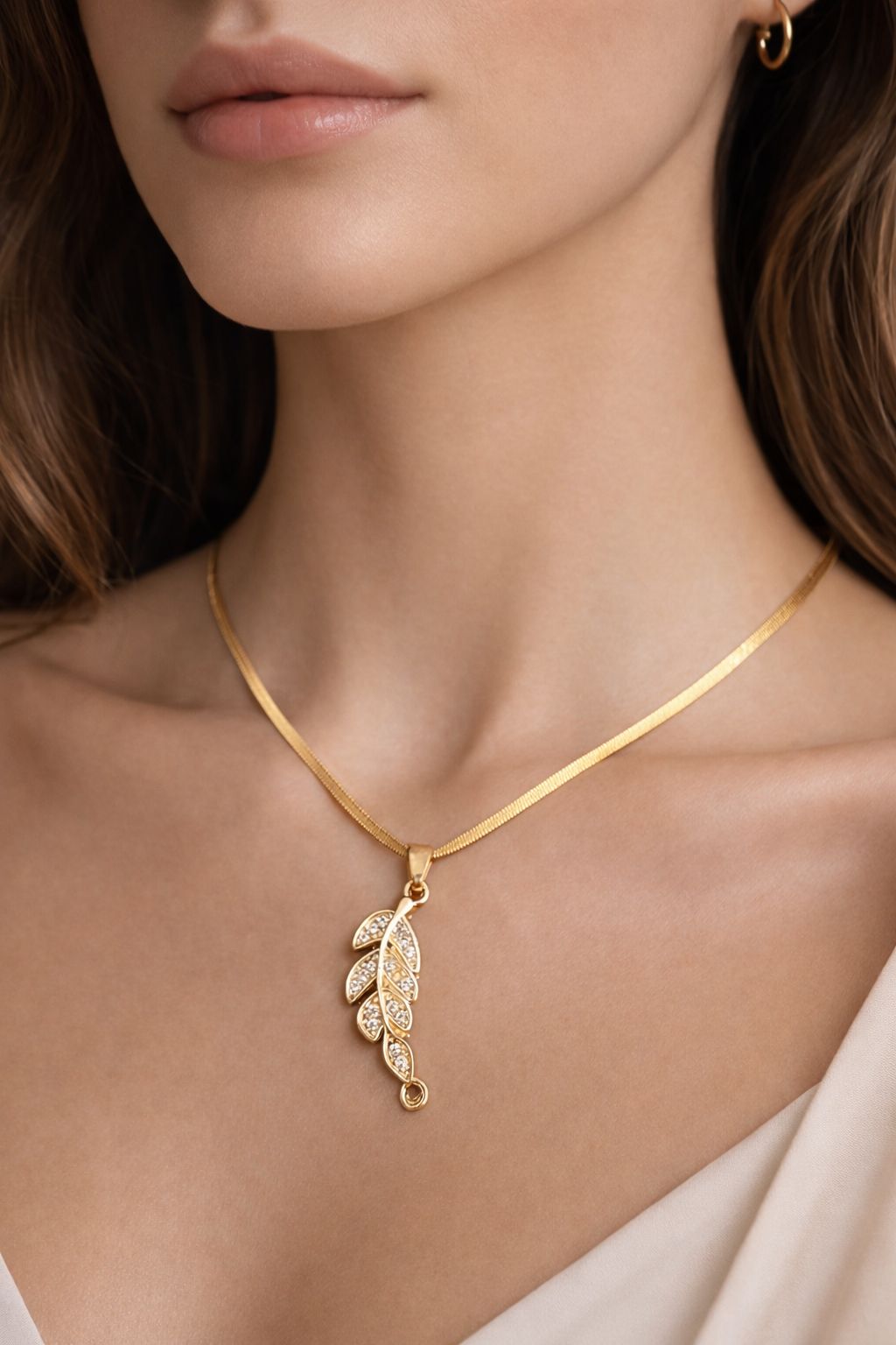  Leaf Pendant Necklace with Crystal Embellishments Image 