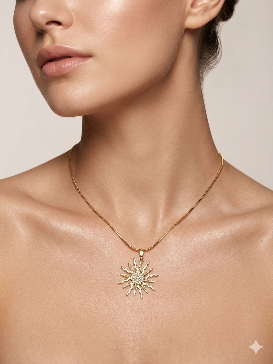 Golden Sun Pendant Necklace with Textured Design Image 