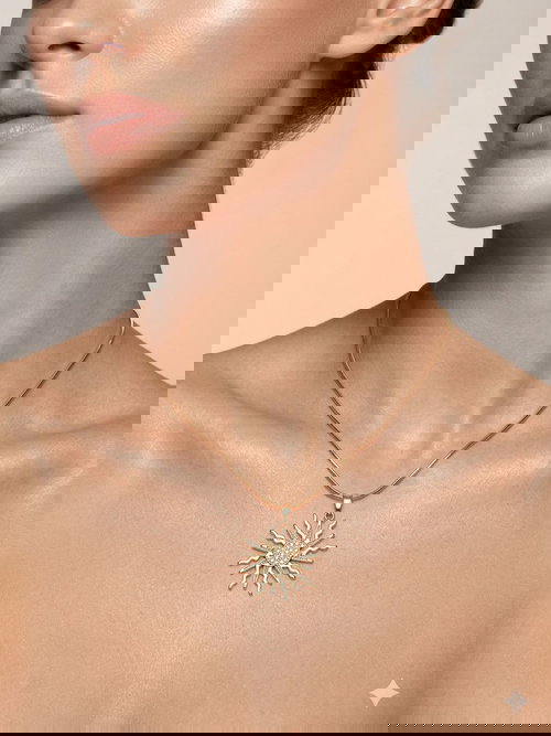 Golden Sun Pendant Necklace with Textured Design