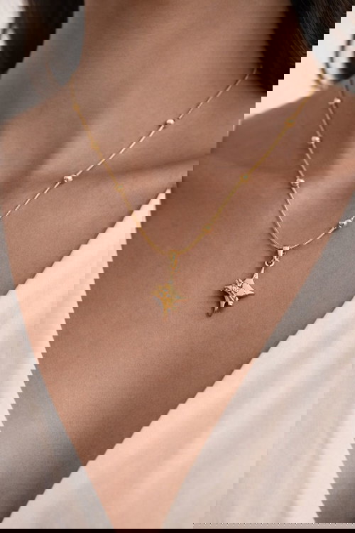 Gold-Tone Star Pendant Necklace with Beaded Chain Image