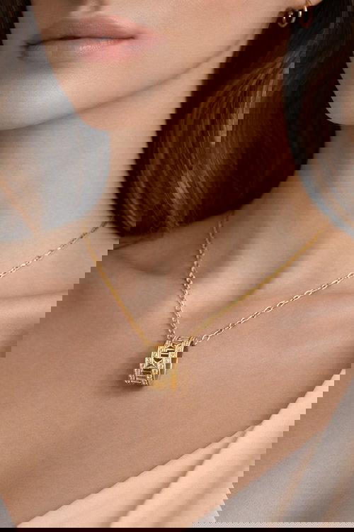 Roman Numeral Gold-Tone Pendant Necklace with Crystal Accents Image