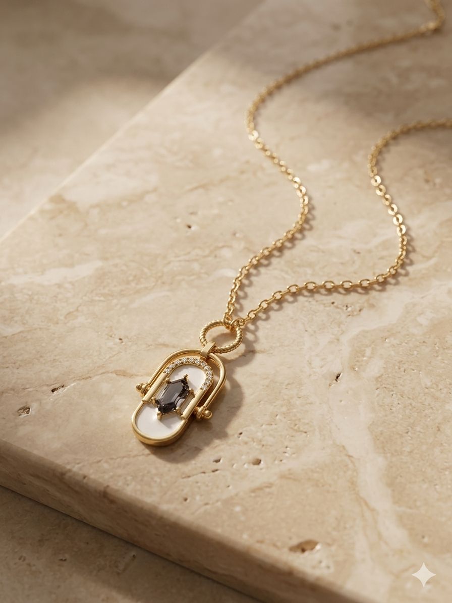 Elegant Gold-Tone Pendant Necklace with Stone and Pearl Accents Image 