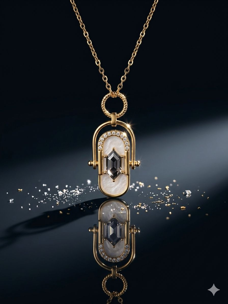 Elegant Gold-Tone Pendant Necklace with Stone and Pearl Accents Image 