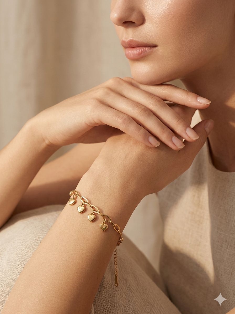 Gold Heart LOVE Charm Chain Bracelet  Image 