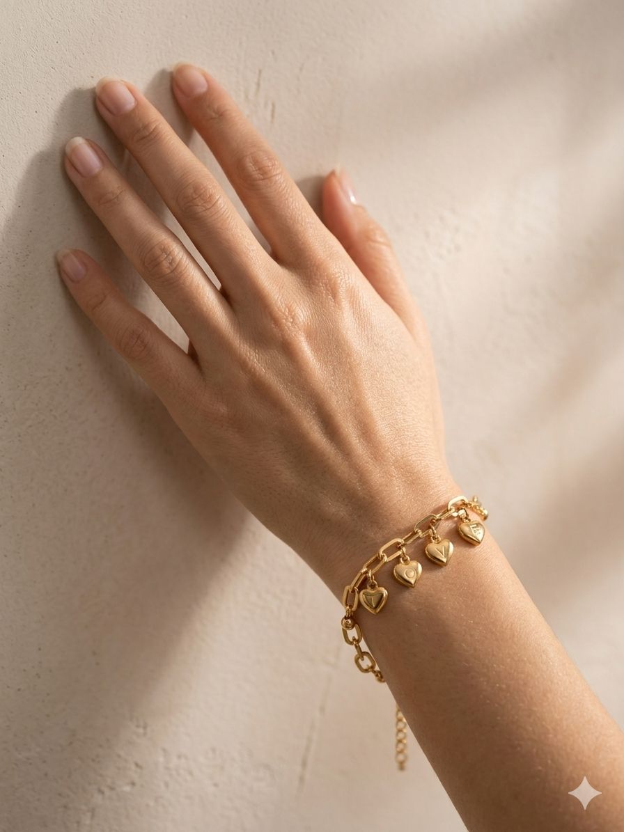 Gold Heart LOVE Charm Chain Bracelet  Image 