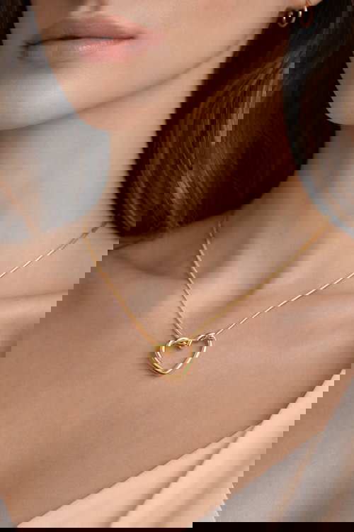 Elegant Gold Heart Pendant Necklace with Delicate Chain Image