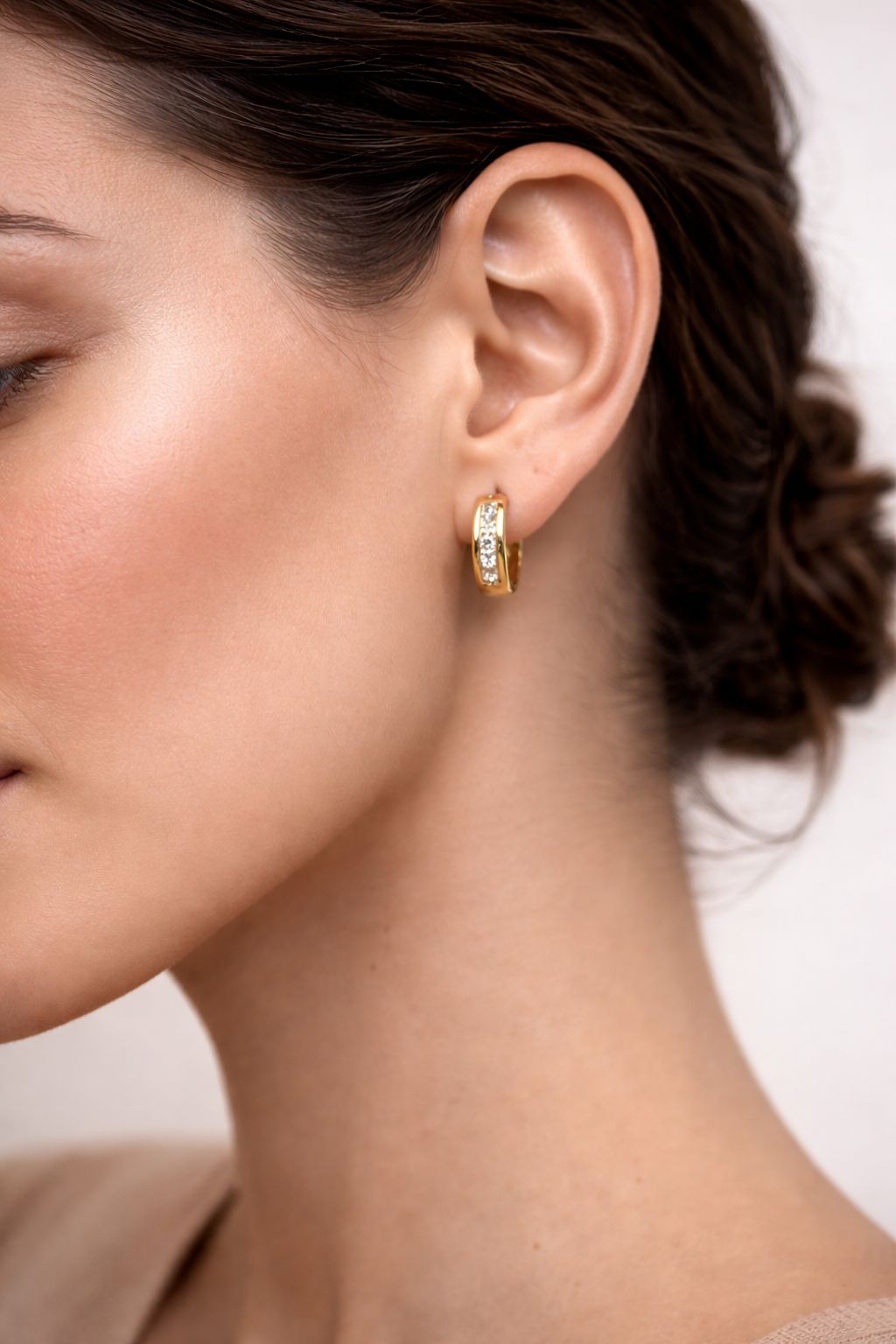 Gold-Tone Hoop Earrings with Crystal Accent Image 