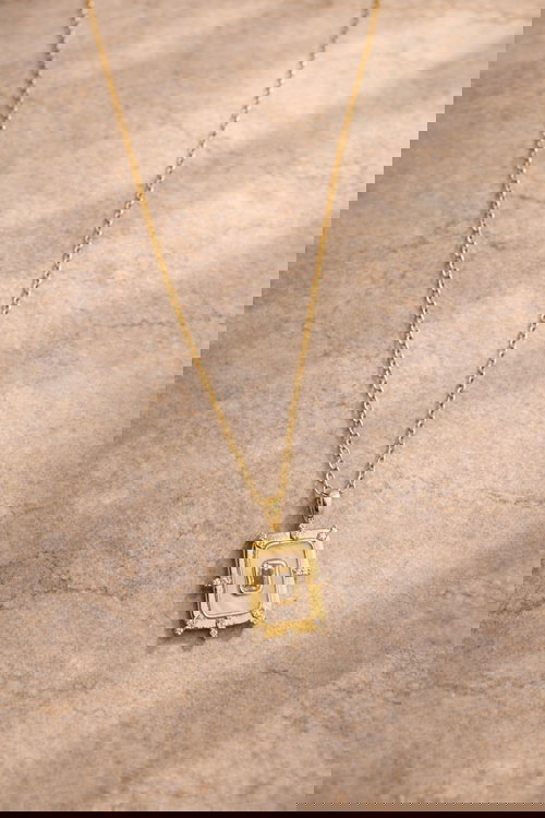 Elegant Rectangular White Stone Gold Pendant Necklace