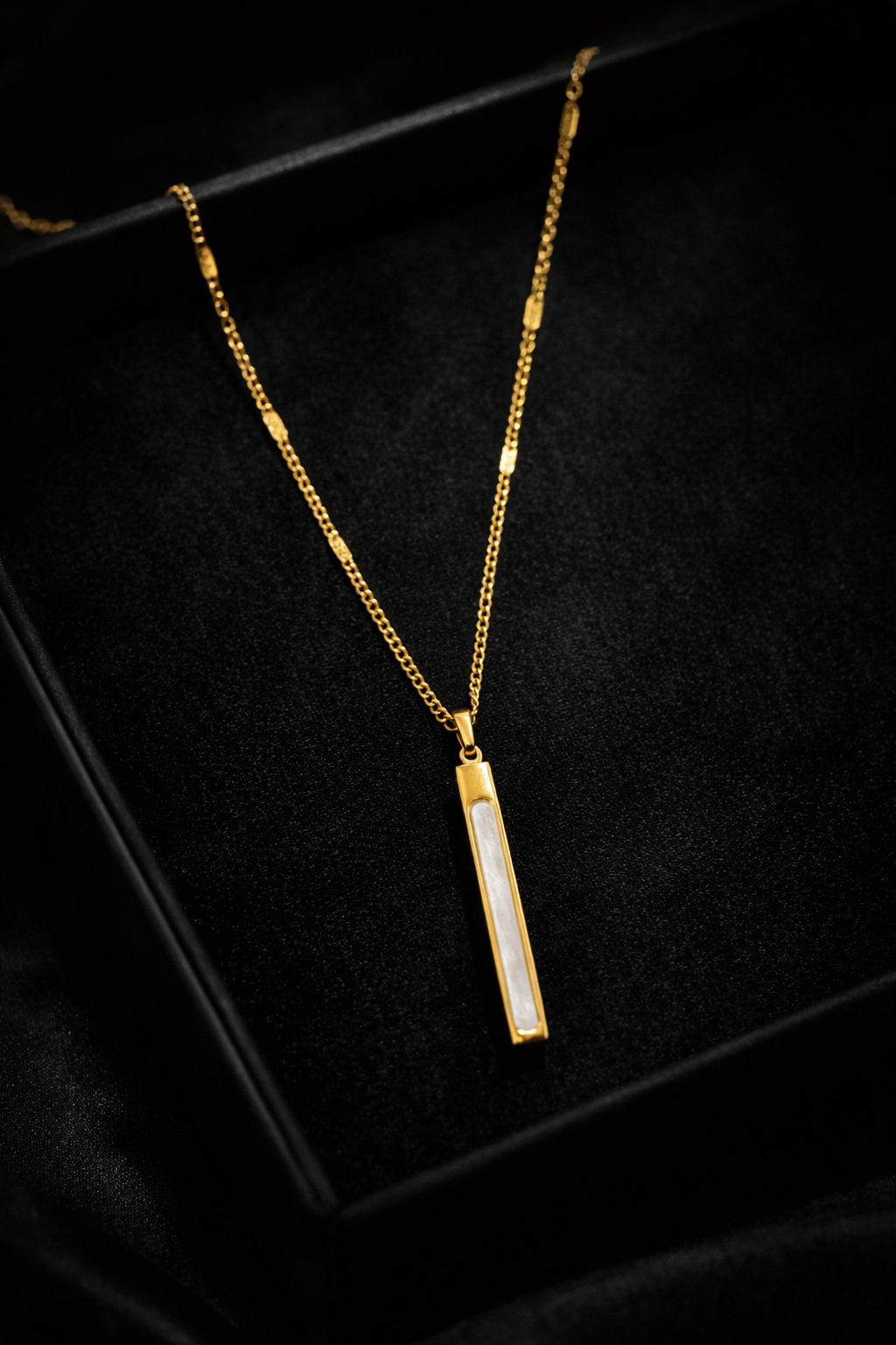 Elegant Mother of Pearl Vertical Bar Pendant Necklace  Image 