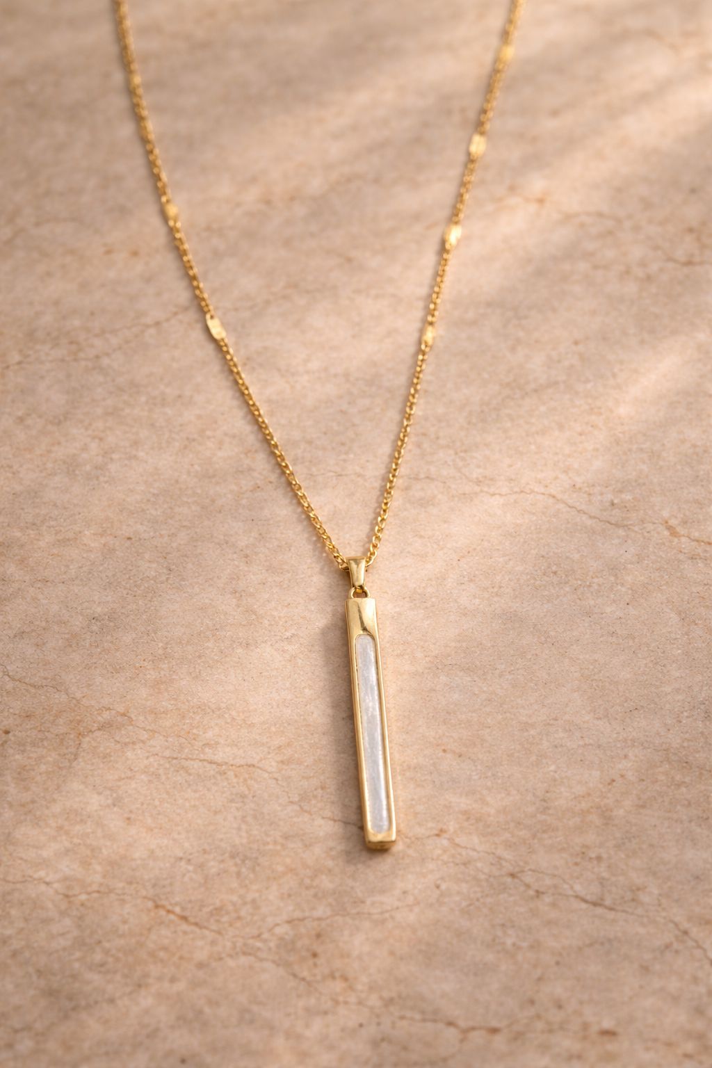 Elegant Mother of Pearl Vertical Bar Pendant Necklace  Image 