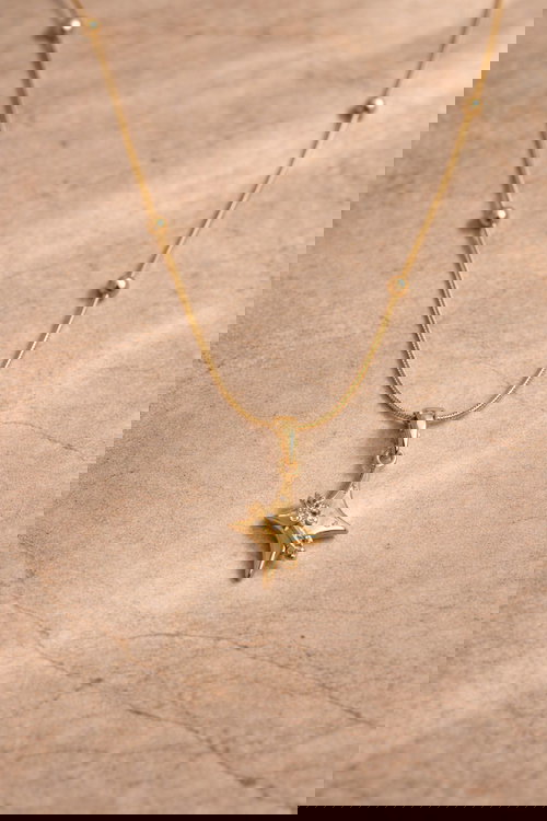 Gold-Tone Star Pendant Necklace with Beaded Chain