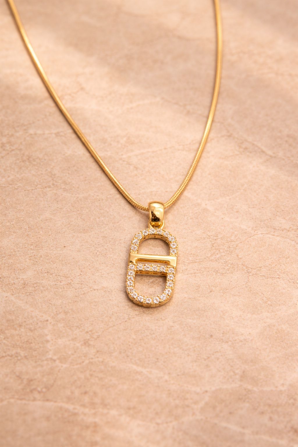 Crystal-Studded Theta Pendant Necklace Image 
