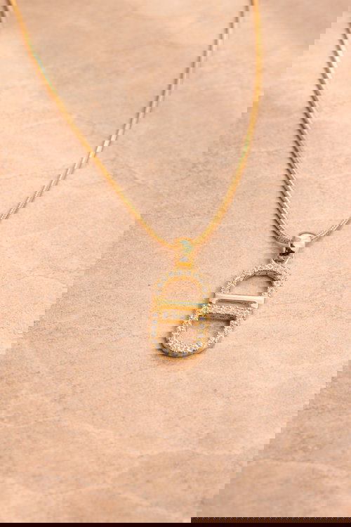 Crystal-Studded Theta Pendant Necklace Image