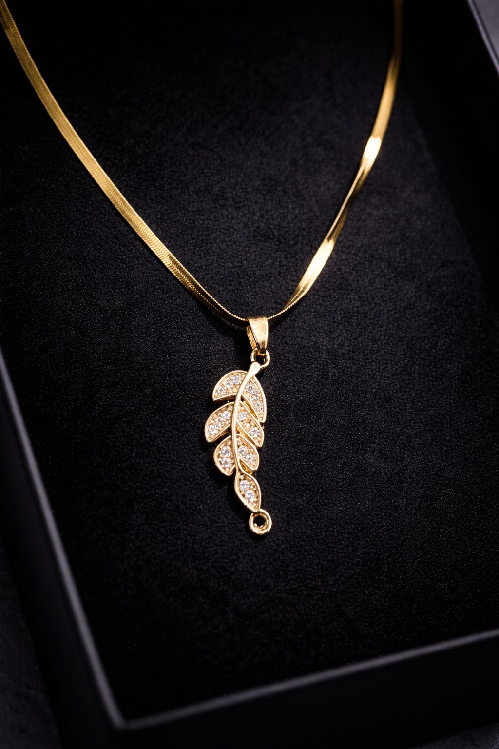  Leaf Pendant Necklace with Crystal Embellishments Image 