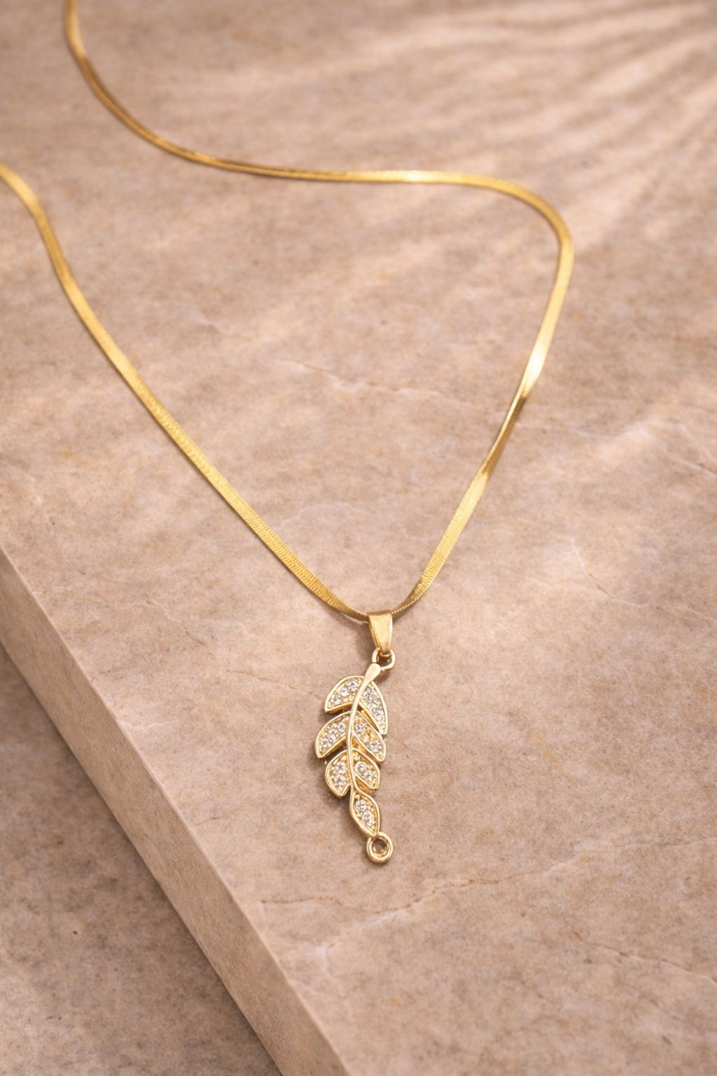  Leaf Pendant Necklace with Crystal Embellishments Image 