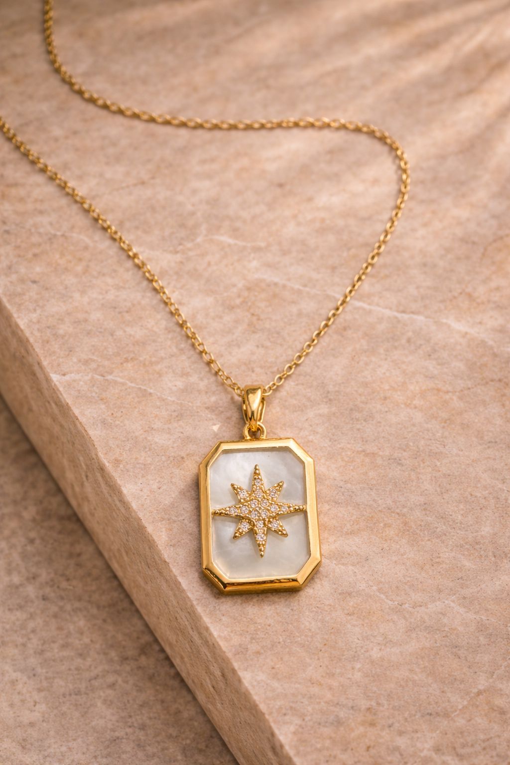 Gold-Tone Star Pendant Necklace with Mother of Pearl Image 