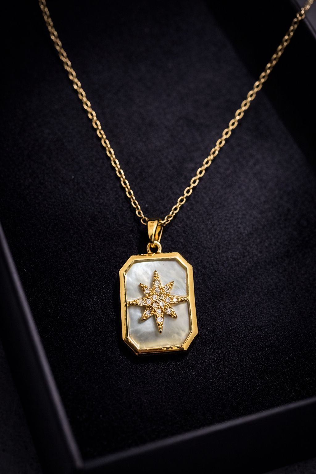 Gold-Tone Star Pendant Necklace with Mother of Pearl Image 